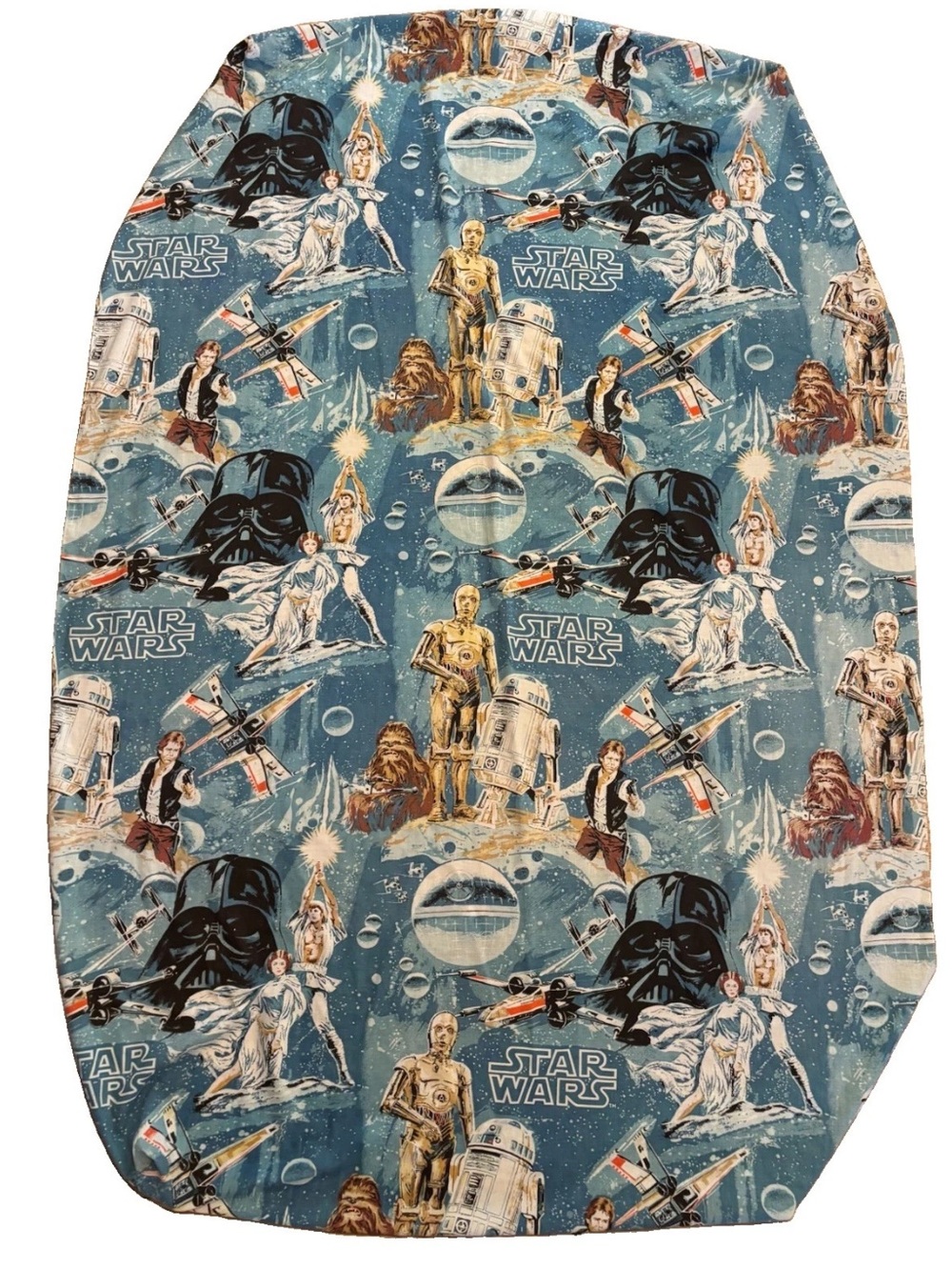 Vintage 1977 Star Wars Twin Fitted Sheet Blue Space Darth Vader Luke Leia Bibb